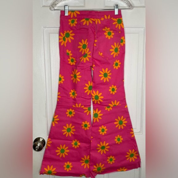 63) NWT Free People YouthQuake Pink Orange Floral Printed Crop Hipster Jeans - Picture 7 of 8